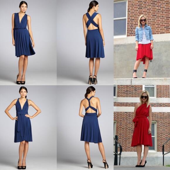 Von Vonni Navy Transformer Multi-Way Convertible Wrap Jersey Dress One Size - Picture 3 of 9